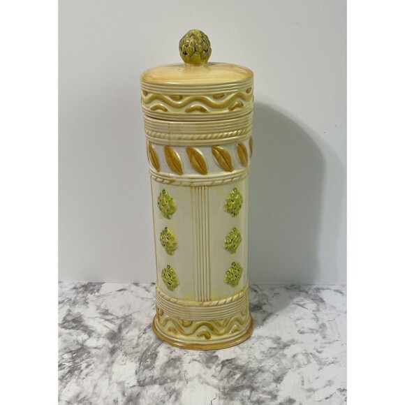 VTG 90s Italian Mediterranean Artichokes Ceramic Tall Pasta Canister Keeper - Picture 5 of 17